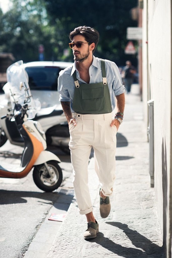 Những kiểu phối quần yếm cho nam giới